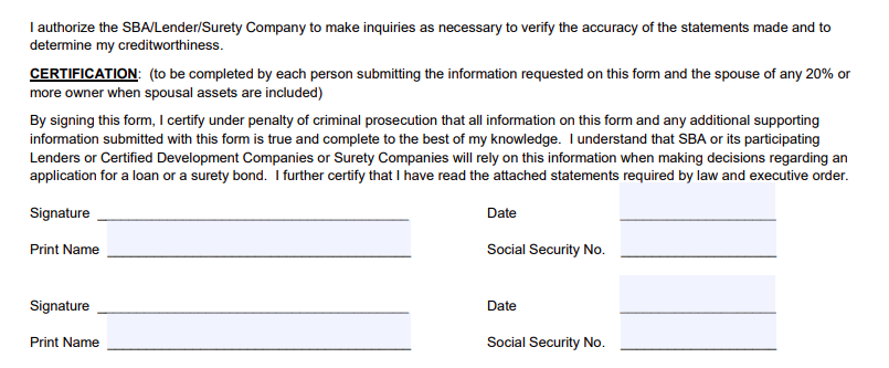 sba form 413 certification